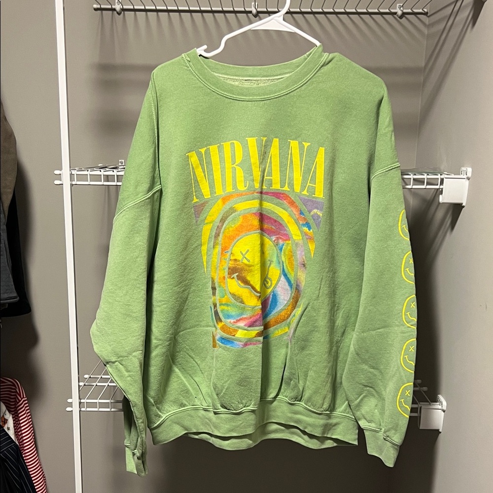 NIRVANA Green Sweatshirt with Yellow Accents